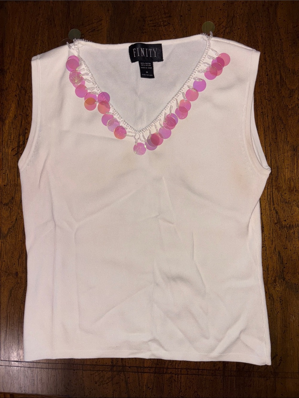 Finity White Beaded Tank M